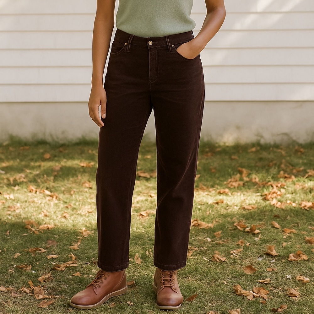 Ralph Lauren Corduroy Mid-Rise Straight Leg Pants Chocolate Brown Size 8